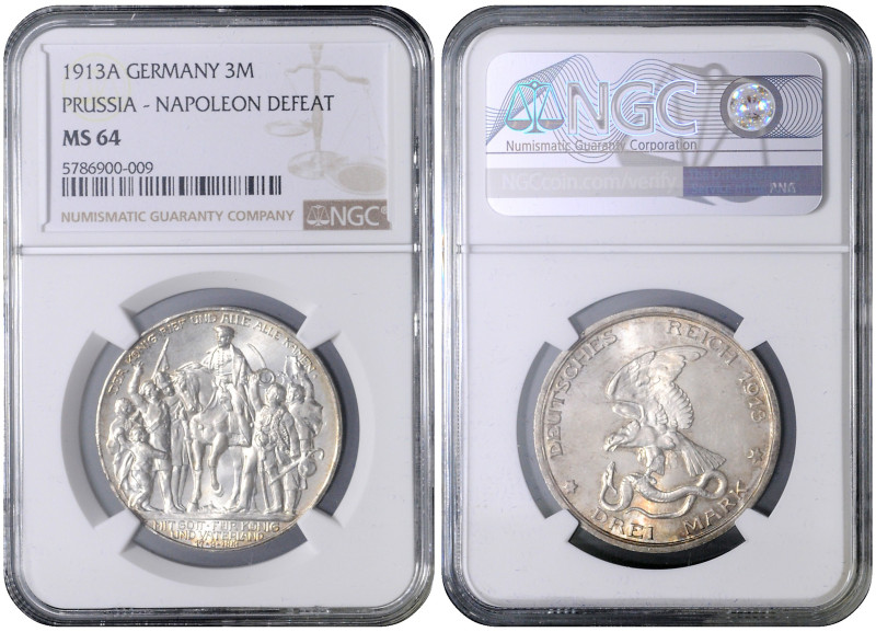 PRUSSIA
COINS, MEDALS&nbsp;
3 Mark - 100th Anniversary of the Napoleon Defeat,...