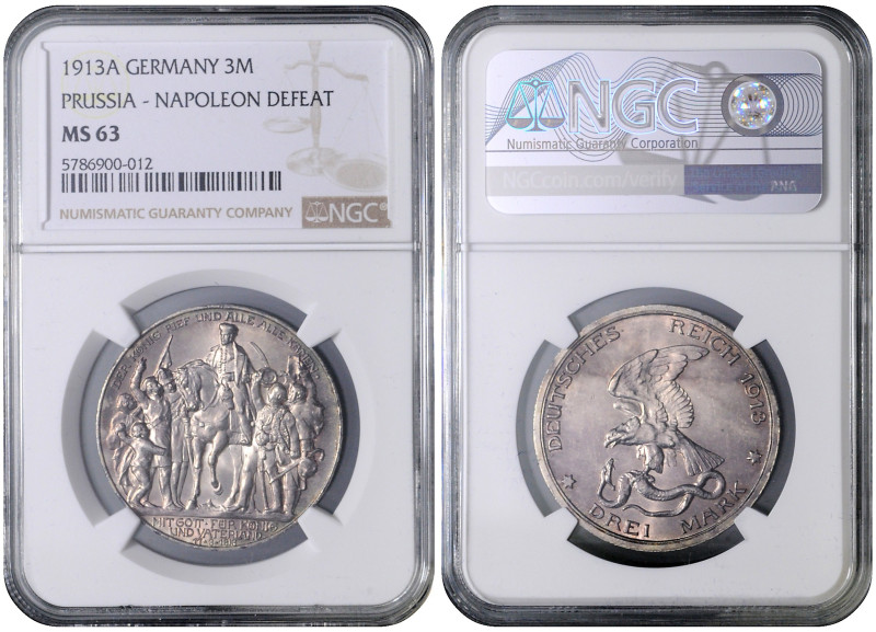 PRUSSIA
COINS, MEDALS&nbsp;
3 Mark - 100th Anniversary of the Napoleon Defeat,...