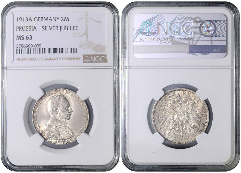 PRUSSIA
COINS, MEDALS&nbsp;
2 Mark - 25th Anniversary of Reign, 1913, A, Jäg 1...