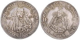 SAXE 
 WEIMAR
FREIDRICH WILHELM I, DUKE OF SAXE-WEIMAR (1573 - 1602), JOHANN III&nbsp;
1 Thaler, 1582, 29,13g, Dav 9770, Dav 9770&nbsp;

about EF...