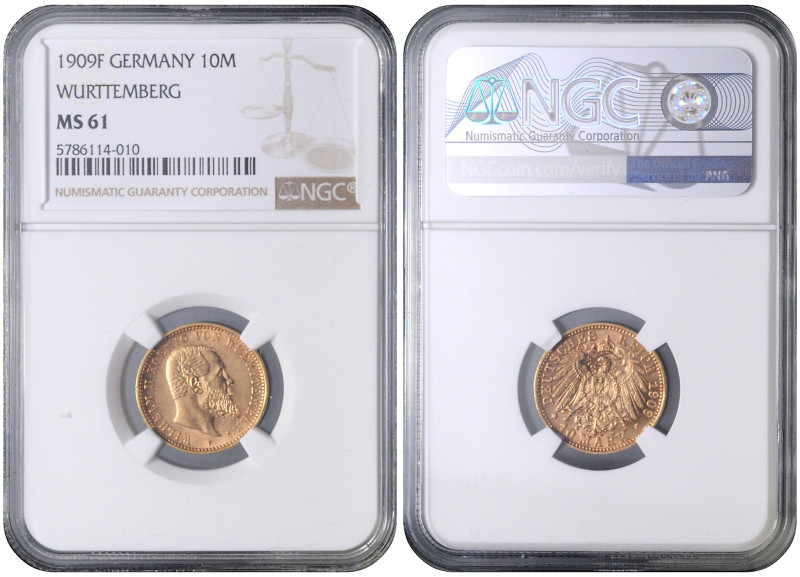 WÜRTTEMBERG
COINS, MEDALS&nbsp;
10 Mark, 1909, F, Jäg 295, F. Jäg 295&nbsp;
...