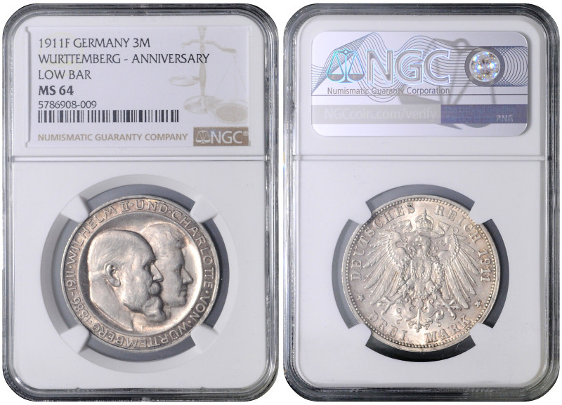 WÜRTTEMBERG
COINS, MEDALS&nbsp;
3 Mark, 1911, F, Jäg 177, F. Jäg 177&nbsp;

...