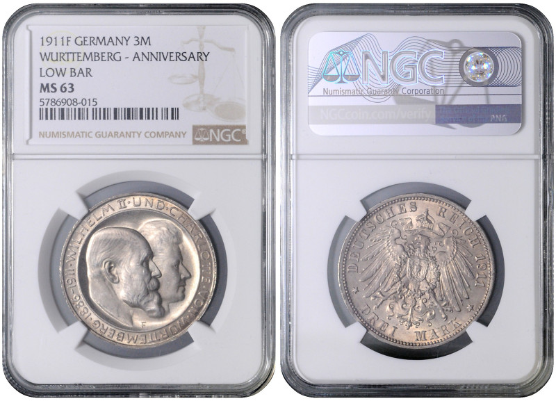 WÜRTTEMBERG
COINS, MEDALS&nbsp;
3 Mark, 1911, F, Jäg 177, F. Jäg 177&nbsp;

...