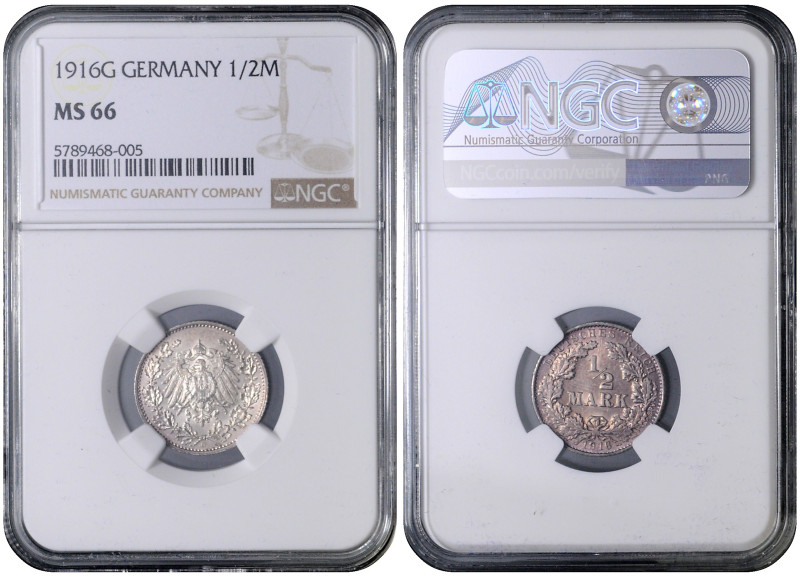 GERMAN EMPIRE
COINS, MEDALS&nbsp;
1/2 Mark, 1916, G, Jäg 16, G. Jäg 16&nbsp;
...