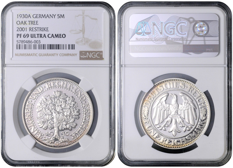 WEIMAR REPUBLIC
COINS, MEDALS&nbsp;
5 Mark Oak tree (restrike), 1930/2001, A, ...