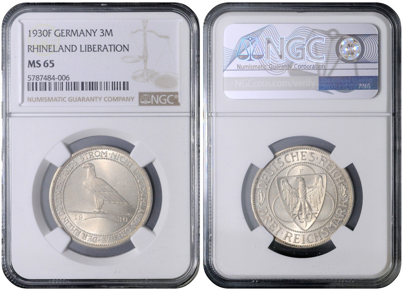 WEIMAR REPUBLIC
COINS, MEDALS&nbsp;
3 Mark Rhineland Liberation, 1930, F, Jäg ...