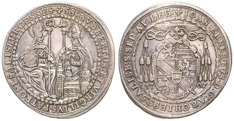 JOHANN ERNST von THUN und HOHENSTEIN (1687 - 1709)&nbsp;
1/2 Thaler, 1707, 14,1...