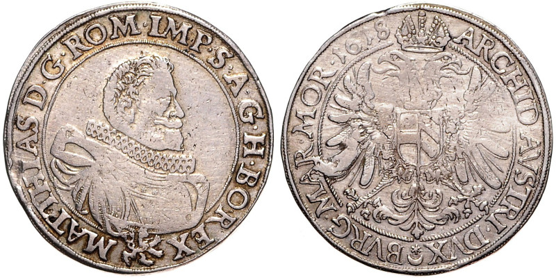 MATTHIAS II (1608 - 1619)&nbsp;
1 Thaler, 1618, Praha, 28,76g, Hal 505, Praha. ...