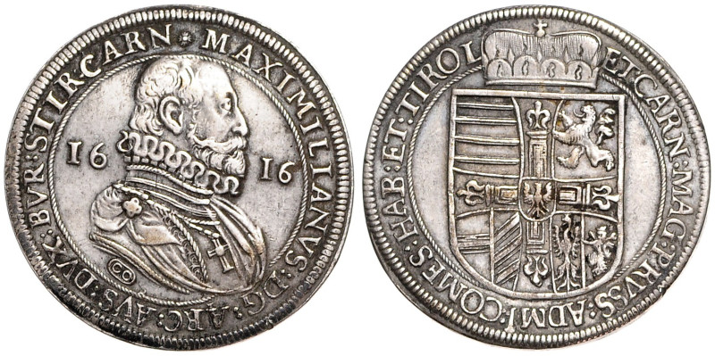 MAXIMILIAN III ARCHDUKE OF AUSTRIA (1612 - 1618)&nbsp;
1 Thaler, 1616, Hall, 28...