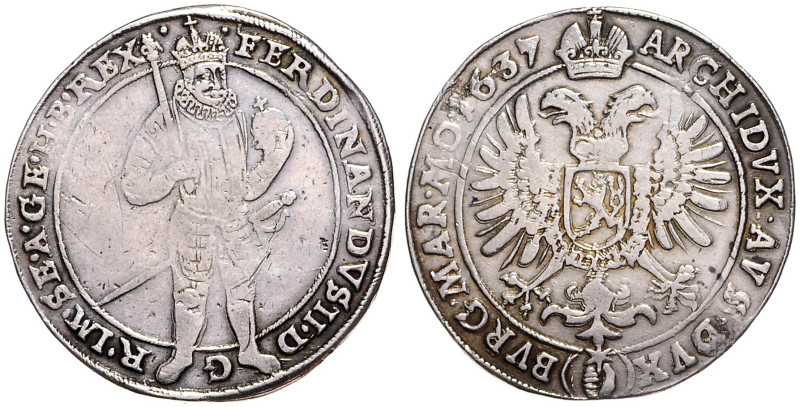 FERDINAND II (1617 - 1637)&nbsp;
1 Thaler, 1637, Praha, 28,73g, Hal 750, Praha....