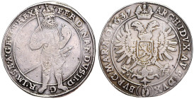 FERDINAND II (1617 - 1637)&nbsp;
1 Thaler, 1637, Praha, 28,73g, Hal 750, Praha. Hal 750&nbsp;

about VF | about VF , stopa po oušku | trace of moun...