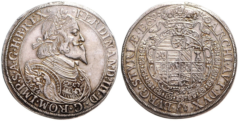 FERDINAND II (1617 - 1637)&nbsp;
1 Thaler, 1654, Graz, 27,91g, Dav 3190, Graz. ...