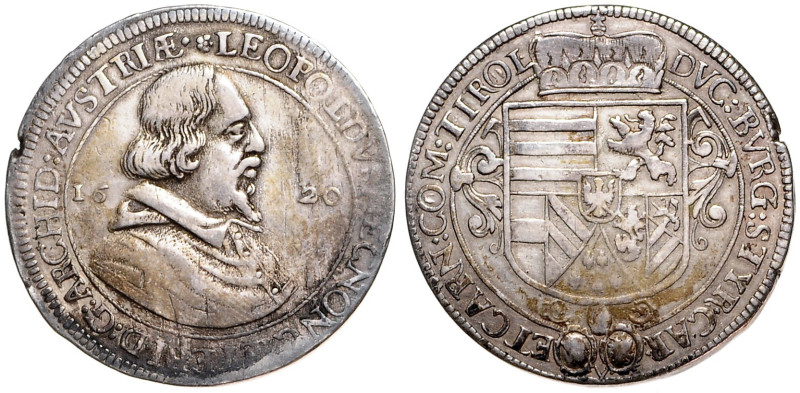 ARCHDUKE LEOPOLD (1619 - 1632)&nbsp;
1 Thaler (variant), 1620, Hall, 27,56g, Da...