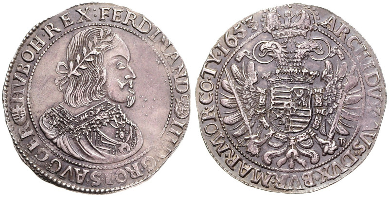FERDINAND III (1637 - 1657)&nbsp;
1 Thaler, 1653, KB, 28,39g, Dav 3198, KB. Dav...