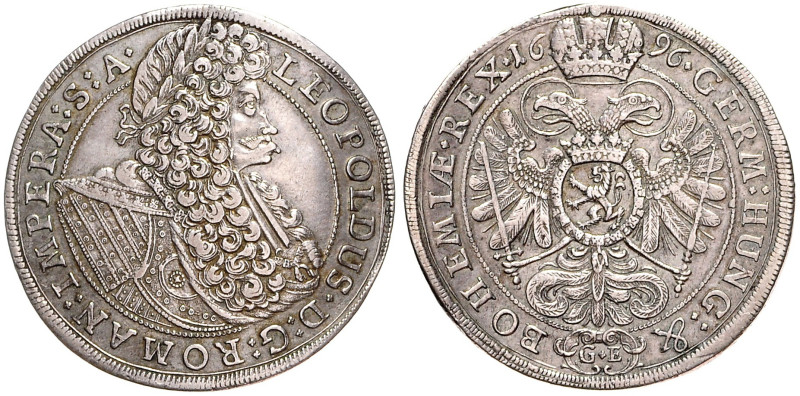 LEOPOLD I (1657 - 1705)&nbsp;
1 Thaler, 1696, Praha, 28,63g, Hal 1393, Praha. H...