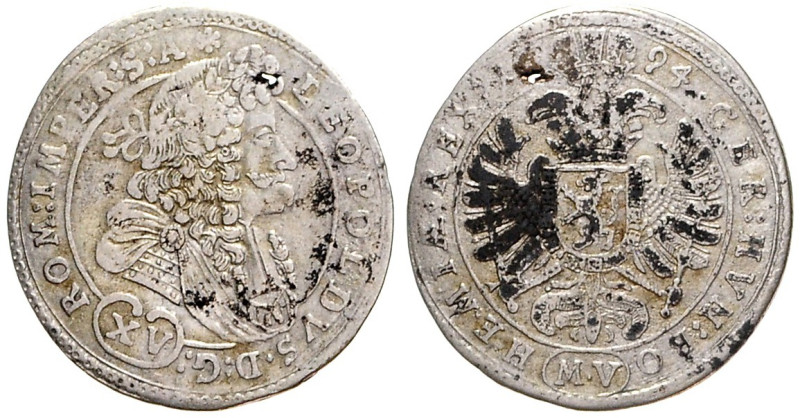 LEOPOLD I (1657 - 1705)&nbsp;
15 Kreuzer, 1694, Praha, 5,67g, Hal 1409, Praha. ...