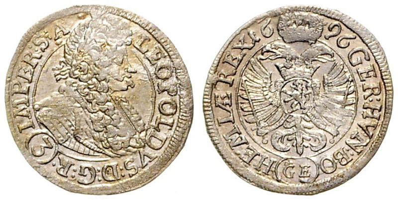 LEOPOLD I (1657 - 1705)&nbsp;
3 Kreuzer, 1696, Praha, 1,6g, Her 1463, Praha. He...