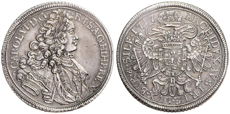 CHARLES VI (1711 - 1740)&nbsp;
1 Thaler, 1717, Vratislav, 28,61g, Her 405, Vrat...