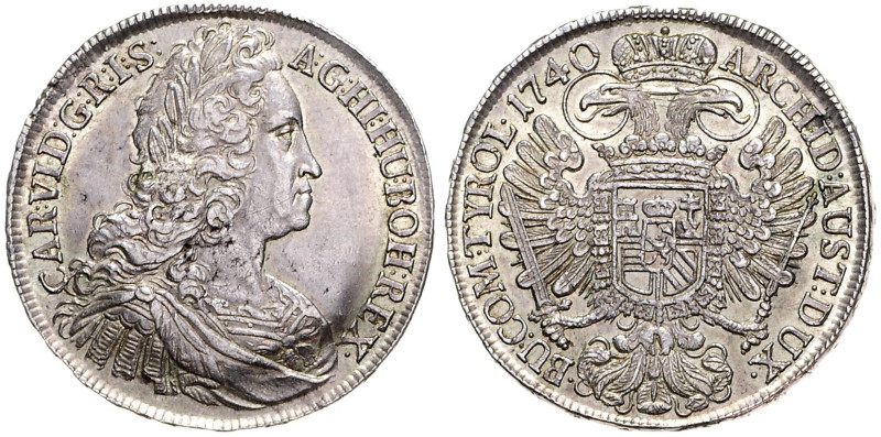 CHARLES VI (1711 - 1740)&nbsp;
1 Thaler, 1740, Praha, 28,54g, Her 398, Praha. H...
