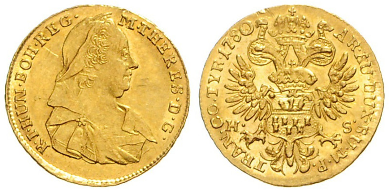 MARIA THERESA (1740 - 1780)&nbsp;
1 Ducat, 1780, H.S., 3,48g, Her 233, H.S. Her...