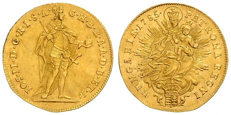JOSEPH II (1765 - 1790)&nbsp;
1 Ducat, 1785, Kremnice, 3,48g, Her 1465, Kremnic...