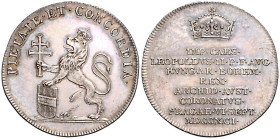 LEOPOLD II (1790 - 1792)&nbsp;
Silver jeton To commemorate the Coronation of Leopold as Bohemian King in Prague, 1791, 4,38g, 25 mm, Ag, Nov XVI Q 3 ...