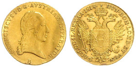 FRANCIS II / I (1792 - 1806 - 1835)&nbsp;
1 Ducat, 1818, B, 3,48g, Früh 56, B. Früh 56&nbsp;

about EF | EF , zvlněný, rysky | wavy, hairlines

...