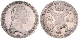 FRANCIS II / I (1792 - 1806 - 1835)&nbsp;
1/2 Thaler type with the cross, 1797, C, 14,77g, Her 509, C. Her 509&nbsp;

VF | VF , justovaný | justier...