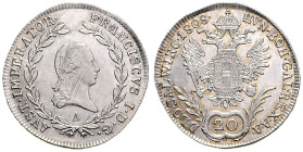 FRANCIS II / I (1792 - 1806 - 1835)&nbsp;
20 Kreuzer, 1808, A, 6,63g, Früh 277, A. Früh 277&nbsp;

about UNC | about UNC , justovaný | justierung
...