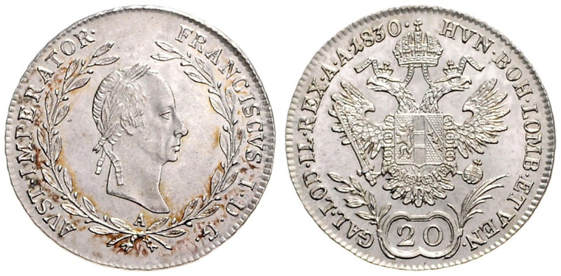 FRANCIS II / I (1792 - 1806 - 1835)&nbsp;
20 Kreuzer, 1830, A, 6,69g, Früh 370,...