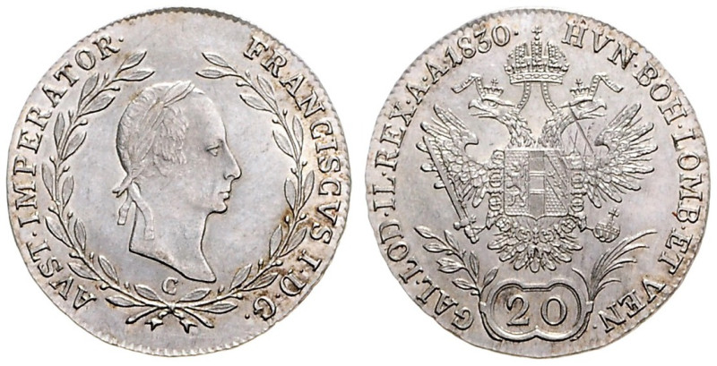 FRANCIS II / I (1792 - 1806 - 1835)&nbsp;
20 Kreuzer, 1830, C, 6,66g, Früh 372,...