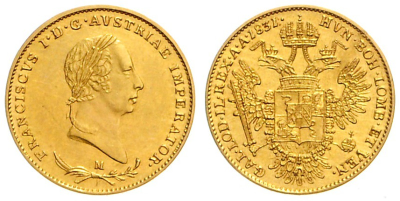 FRANCIS II / I (1792 - 1806 - 1835)&nbsp;
1/2 Sovrano, 1831, M, 5,61g, Früh 600...