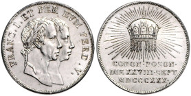 FERDINAND V / I (1835 - 1848)&nbsp;
Silver jeton (large) To commemorate the Coronation of Ferdinand V / I as Hungarian King in Pressburg on 28. 9. 18...