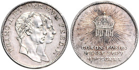 FERDINAND V / I (1835 - 1848)&nbsp;
Silver jeton (small) To commemorate the Coronation of Ferdinand V / I as Hungarian King in Pressburg on 28. 9. 18...