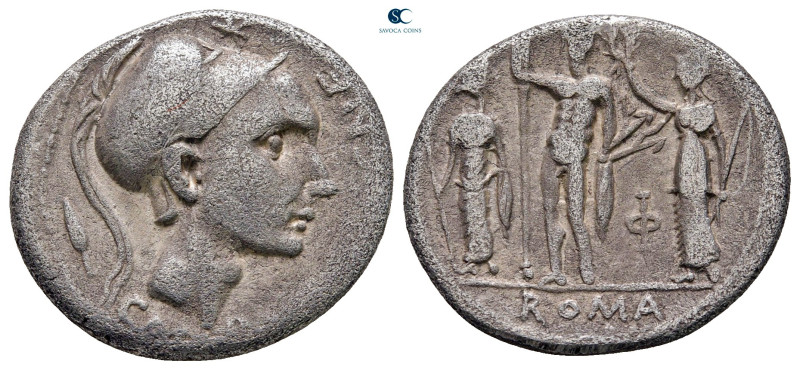 Cn. Blasio Cn.f 112-111 BC. Rome
Denarius AR

19 mm, 3,71 g



very fine