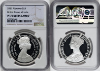 British Dependency. Elizabeth II silver Proof "Gothic Crown - Portrait" 5 Pounds 2021 PR70 Ultra Cameo NGC, Commonwealth mint, KM-Unl. Mintage: 2,500....