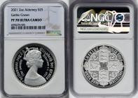 British Dependency. Elizabeth II silver Proof "Gothic Crown - Quartered Arms" 5 Pounds (2 oz) 2021 PR70 Ultra Cameo NGC, Commonwealth mint, KM-Unl. Mi...