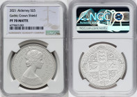 British Dependency. Elizabeth II silver Matte Proof "Gothic Crown - Quartered Arms" 5 Pounds 2021 PR70 NGC, Commonwealth mint, KM-Unl. Mintage: 625. H...