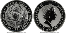Elizabeth II Pair of Certified silver "Kookaburra" 5 Dollars (1 oz) NGC, 1) 5 Dollars 1991 - MS70 2) Proof 5 Dollars 1990 - PR69 Ultra Cameo KM138. HI...