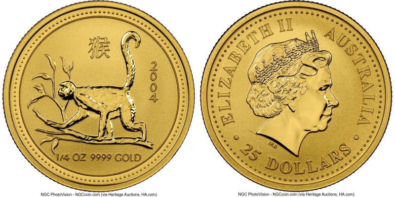 Elizabeth II gold "Year of the Monkey" 25 Dollars 2004-P MS69 NGC, Perth mint, K...