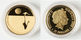 Elizabeth II gold Proof "Kangaroo at Sunset" 25 Dollars (1/5 oz) 2009 UNC, Royal Australian mint, KM1177. Mintage: 1,000. Featuring Wojciech Pietranic...