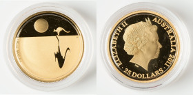 Elizabeth II gold Proof "Kangaroo at Sunset" 25 Dollars (1/5 oz) 2011 UNC, Royal Australian mint, KM1177. Mintage: 1,000. Featuring Wojciech Pietranic...