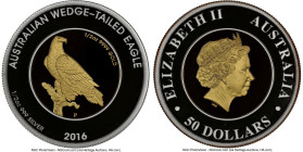 Elizabeth II bi-metallic silver & gold Proof "Wedge-Tailed Eagle" 50 Dollars 2016-P PR70 Ultra Cameo NGC, Perth mint. Mintage: 750. Accompanied by ori...