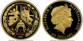 Elizabeth II gold Proof "Sydney Olympics - Triptych" 100 Dollars 2000-Dated (1998)-P PR69 Ultra Cameo NGC, Perth mint, KM383. Mintage: 30,000. Struck ...
