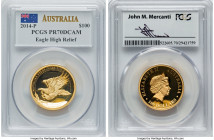Elizabeth II gold Proof High Relief "Wedge-Tailed Eagle" 100 Pounds (1 oz) 2014-P PR70 Deep Cameo PCGS, Perth mint, KM-Unl. Mintage: 1,000. Accompanie...
