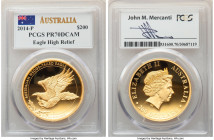 Elizabeth II gold Proof High Relief "Wedge-Tailed Eagle" 200 Dollars (2 oz) 2014-P PR70 Deep Cameo PCGS, Perth mint, KM-Unl. Holder hand signed by des...