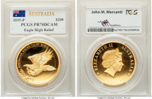Elizabeth II gold Proof High Relief "Wedge-Tailed Eagle" 200 Dollars (2 oz) 2015-P PR70 Deep Cameo PCGS, Perth mint, KM-Unl. Mintage: 500. Holder hand...