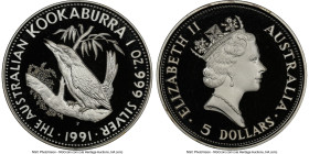 Elizabeth II Pair of Certified silver Assorted "Kookaburra" Issues (1 oz) NGC, 1) Proof 5 Dollars 1991 PR70 Ultra Cameo, KM138 2) Dollar 2004 MS69, KM...