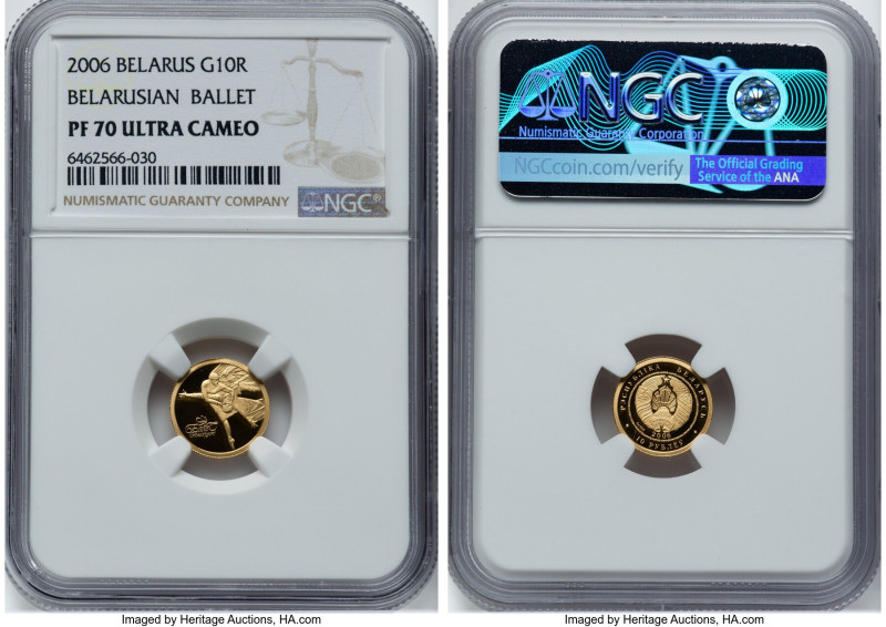 Republic gold Proof "Belarusian Ballet" 10 Roubles 2006 PR70 Ultra Cameo NGC, KM...