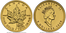 Elizabeth II gold "Maple Leaf - 20th Anniversary" 5 Dollars (1/10 oz) 1999 MS69 NGC, Royal Canadian mint, KM188. HID09801242017 © 2022 Heritage Auctio...